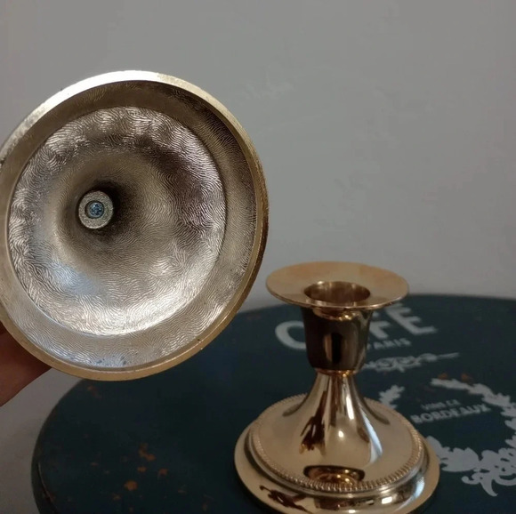 VINTAGE Candlestick Duo Brass Brushed Metal Golden Candle Decor Set Cottagecore - Picture 4 of 6